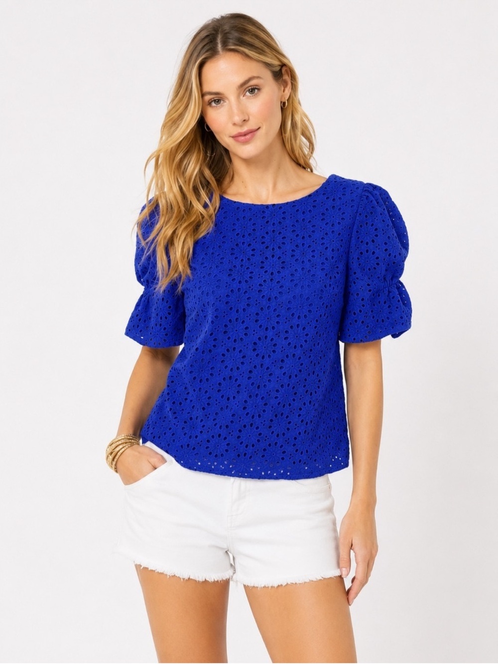 Lilly Pulitzer Shaila Eyelet Lace Puff Sleeve Top
